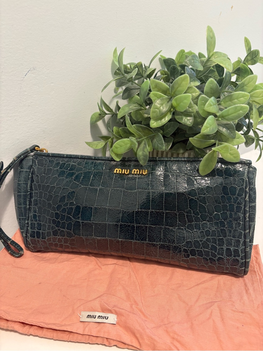 Miu Miu Croc-Embossed Clutch/ Wristlet